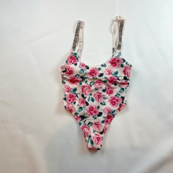 NWOT Victoria's Secret Swimsuit M One Piece Roses Shine Straps Logo Bling - Picture 1 of 5
